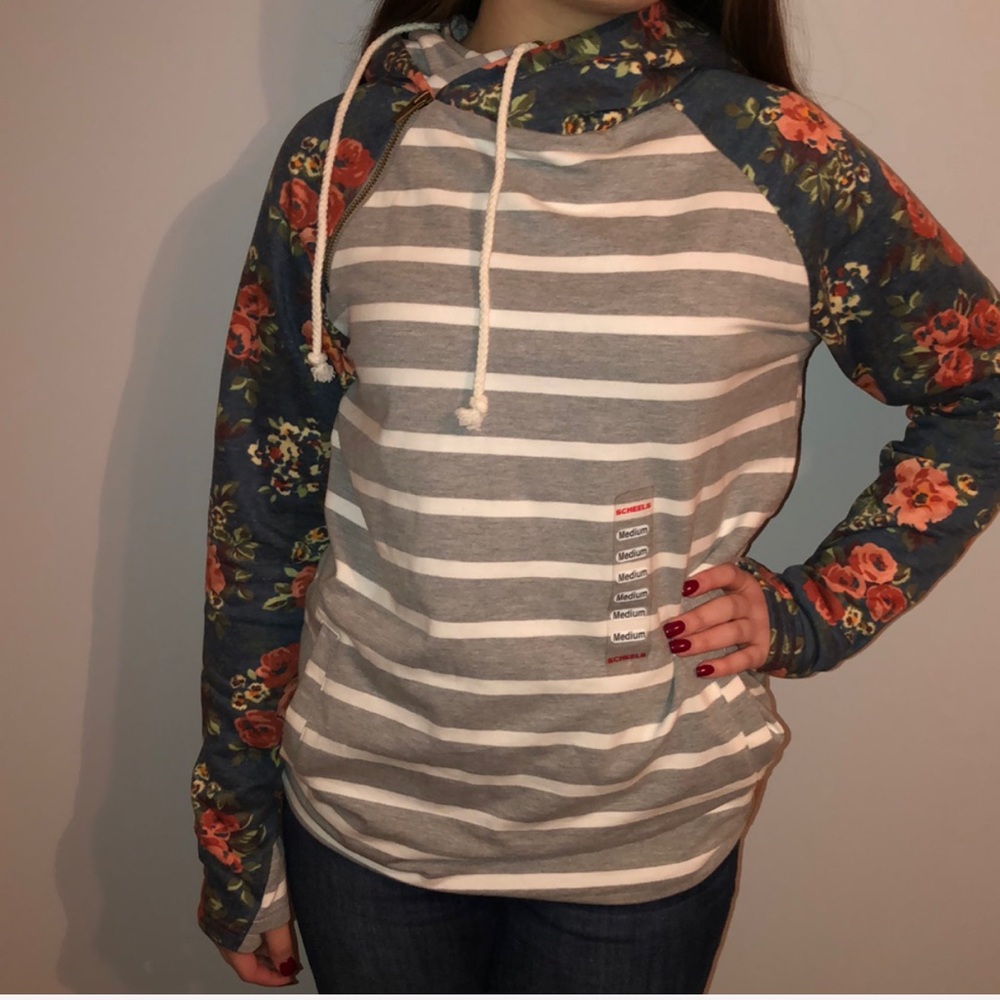 Double patterned sweatshirt modeled